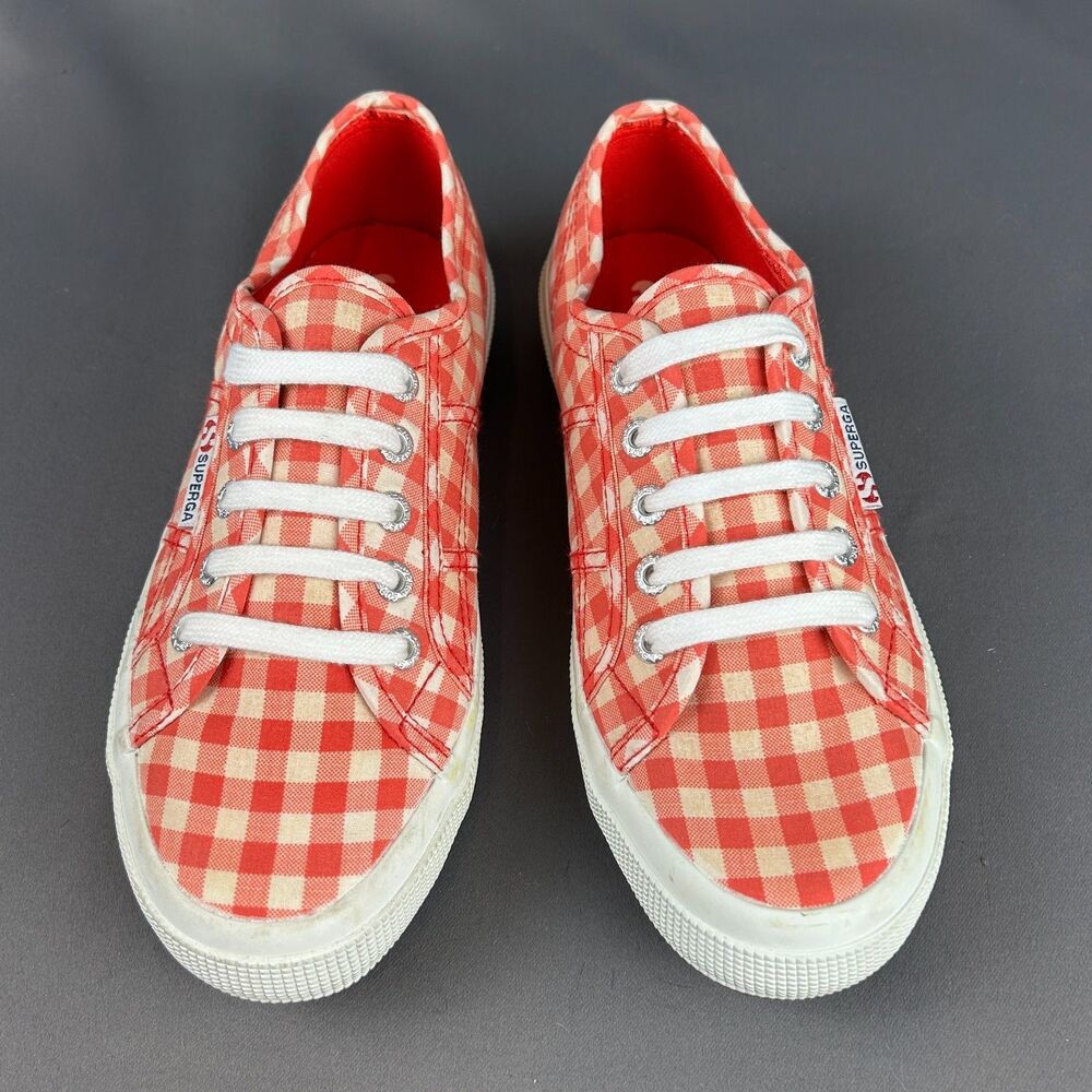 Superga Red and White Gingham Sneakers Check Plaid Lace Up Women’s Size 7 NEW - Picture 9 of 15